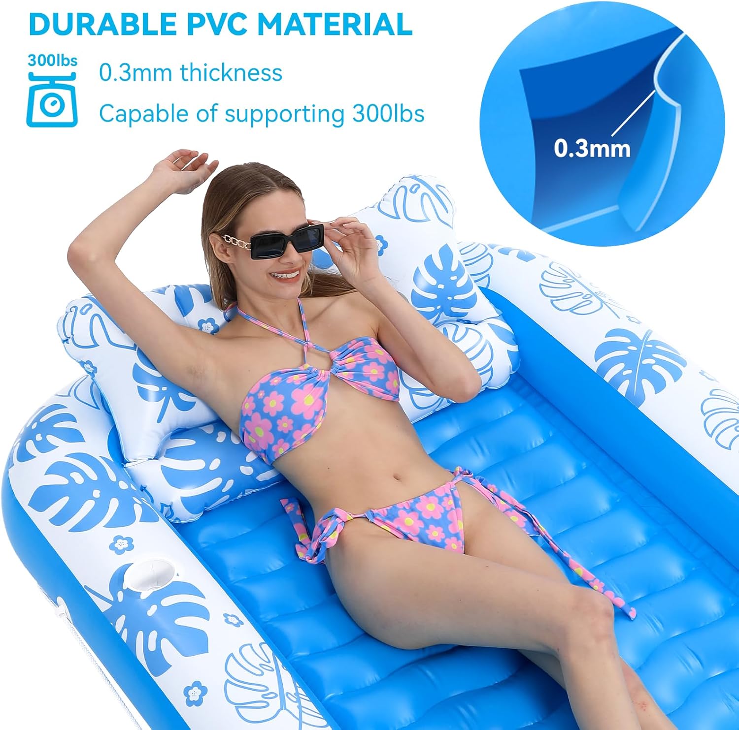 Thumbnail 2 de Inflatable Tanning Pool Lounger Float with Detachable Cervical Pillow (Pool Floats for Adults & Kids)