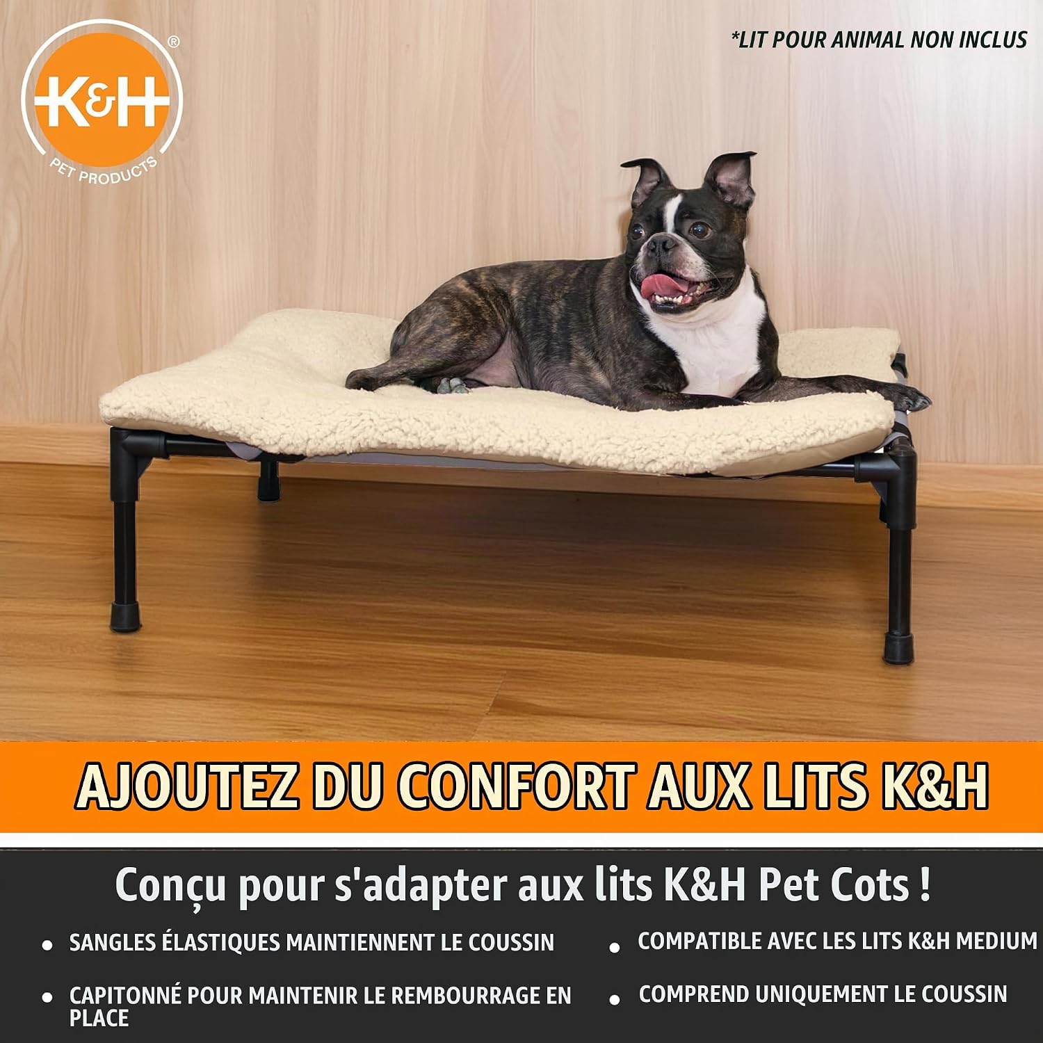 Detalle de K&H Pet Products microfleece kussen voor hondenwieg, lichtbruin, medium, 50 x 80 cm
