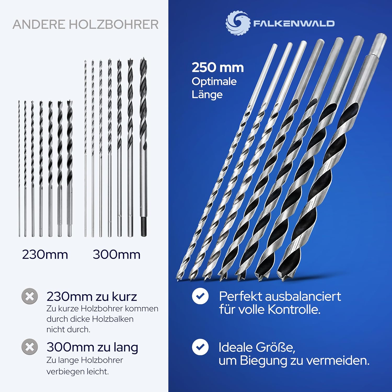 Thumbnail 6 de Falkenwald Holzbohrer-Set lang 7-teilig (4–12 mm) inkl. Koffer für präzise Bohrungen in Weich- und Hartholz