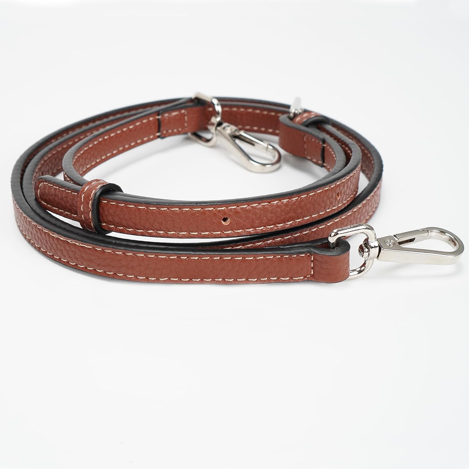 Detalle de FLYAMAPIRIT Schultergurt für Longchamp Taschen – 1,2 cm Lederersatzgurt, verstellbar 93–120 cm, Cognac + Silberhaken
