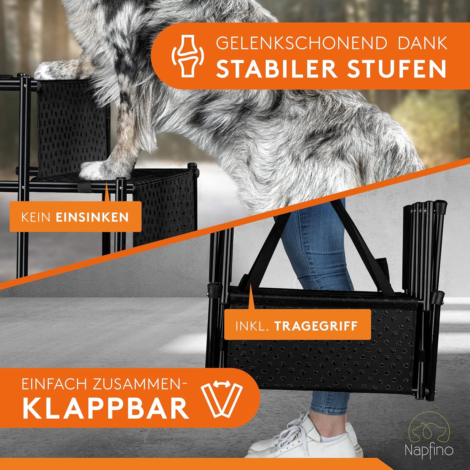 Detalle 2 de Napfino Scala per cani fino a 60 kg – scala per auto pieghevole con borsa, anti-slip e imbottiture