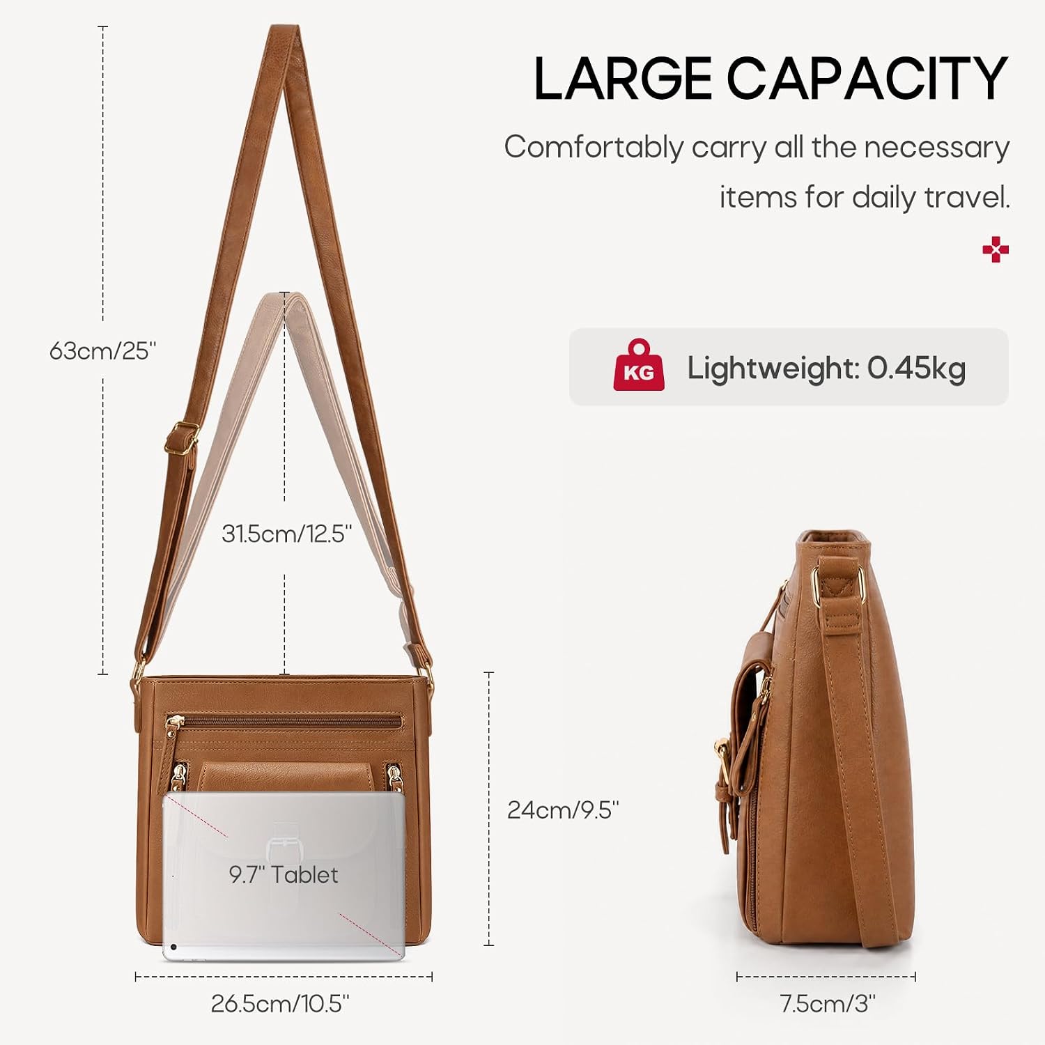 Detalle de RAINSMORE Cross Body Bag Women: PU Leather Multi-Pocket Crossbody for Everyday Use