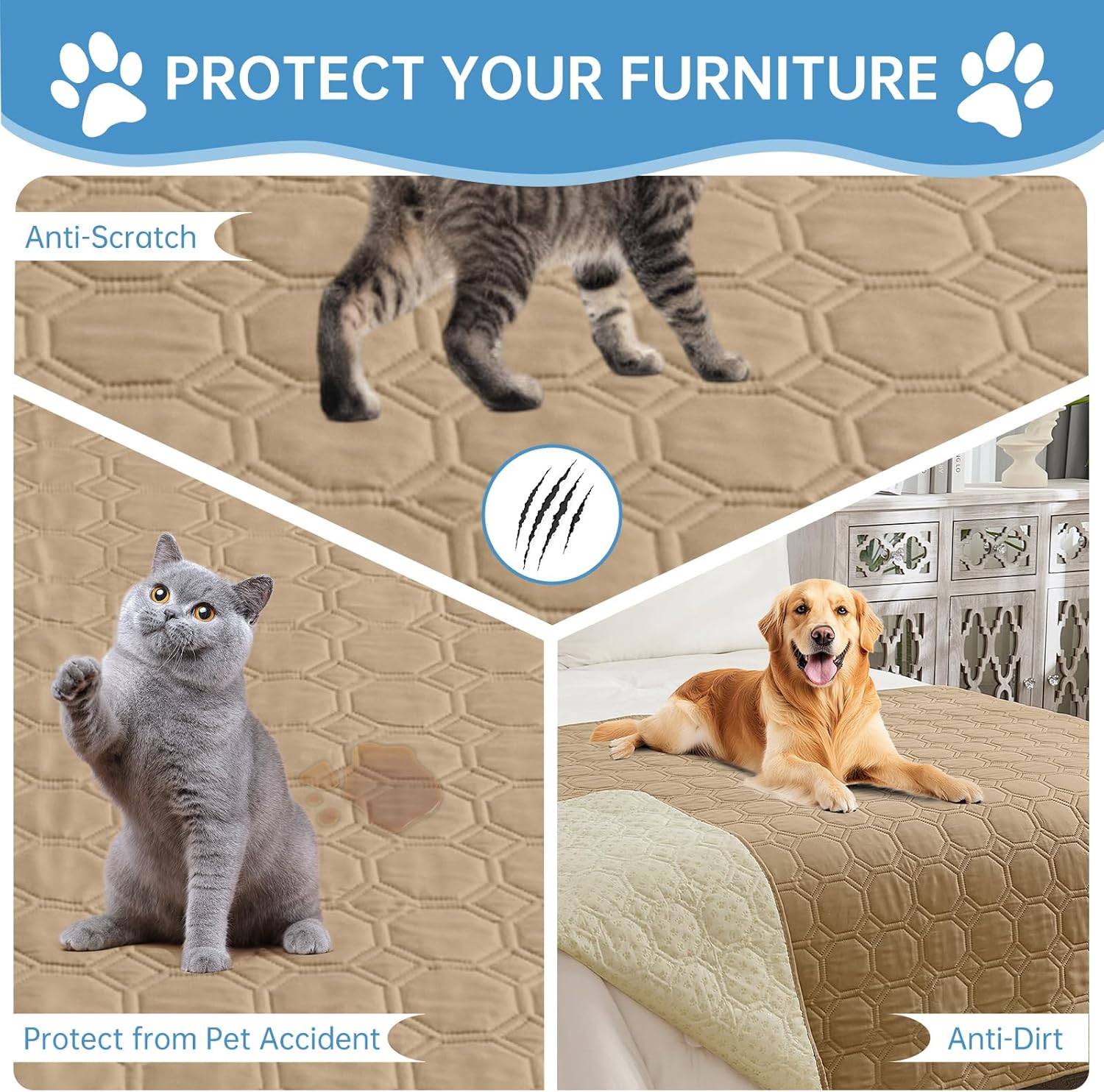 Thumbnail 6 de Guchuang Waterproof Dog Blanket (97×190 cm) – Anti-slip, washable sofa and bed cover in khaki