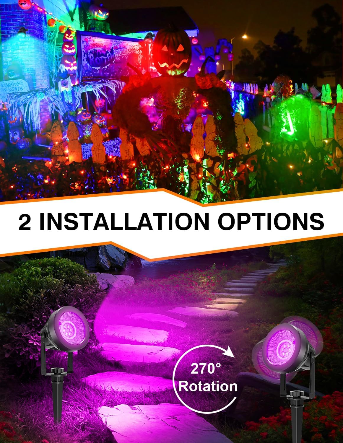 Detalle de NATPOW Garden Lights Mains Powered RGB Spot Lights (2 Pack) with 1.5m Cable and Remote – IP65 Waterproof