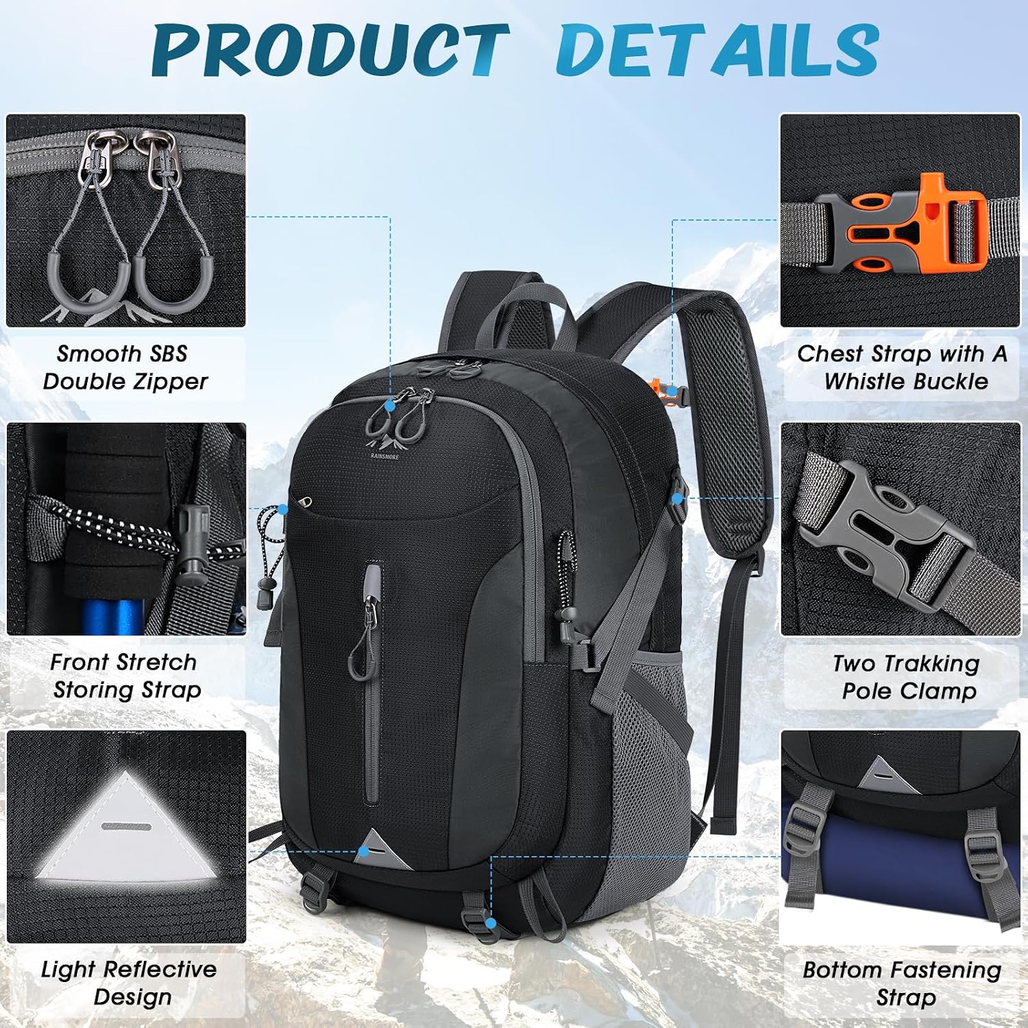 Thumbnail 6 de RAINSMORE Hiking Backpack 40L lightweight packable daypack