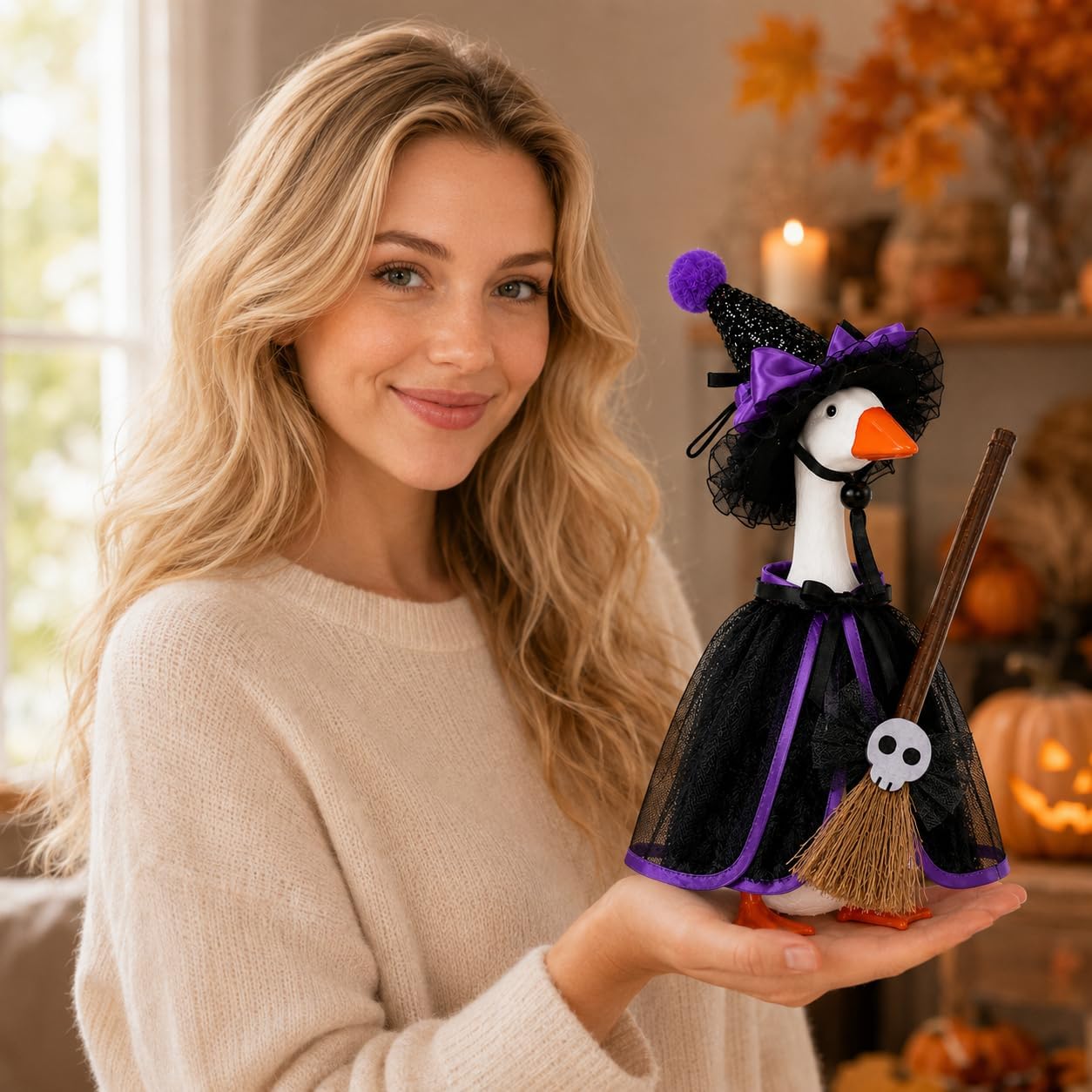 Detalle 2 de SECVOY Desk Goose Halloween Outfits, 7-Inch Purple Witch Costume Set