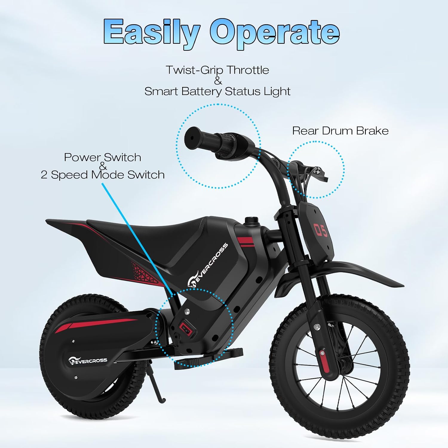 Thumbnail 6 de EVERCROSS EV05M Motocicletta Elettrica per Bambini da 150 W, 8/16 km/h, autonomia fino a 15 km | 12