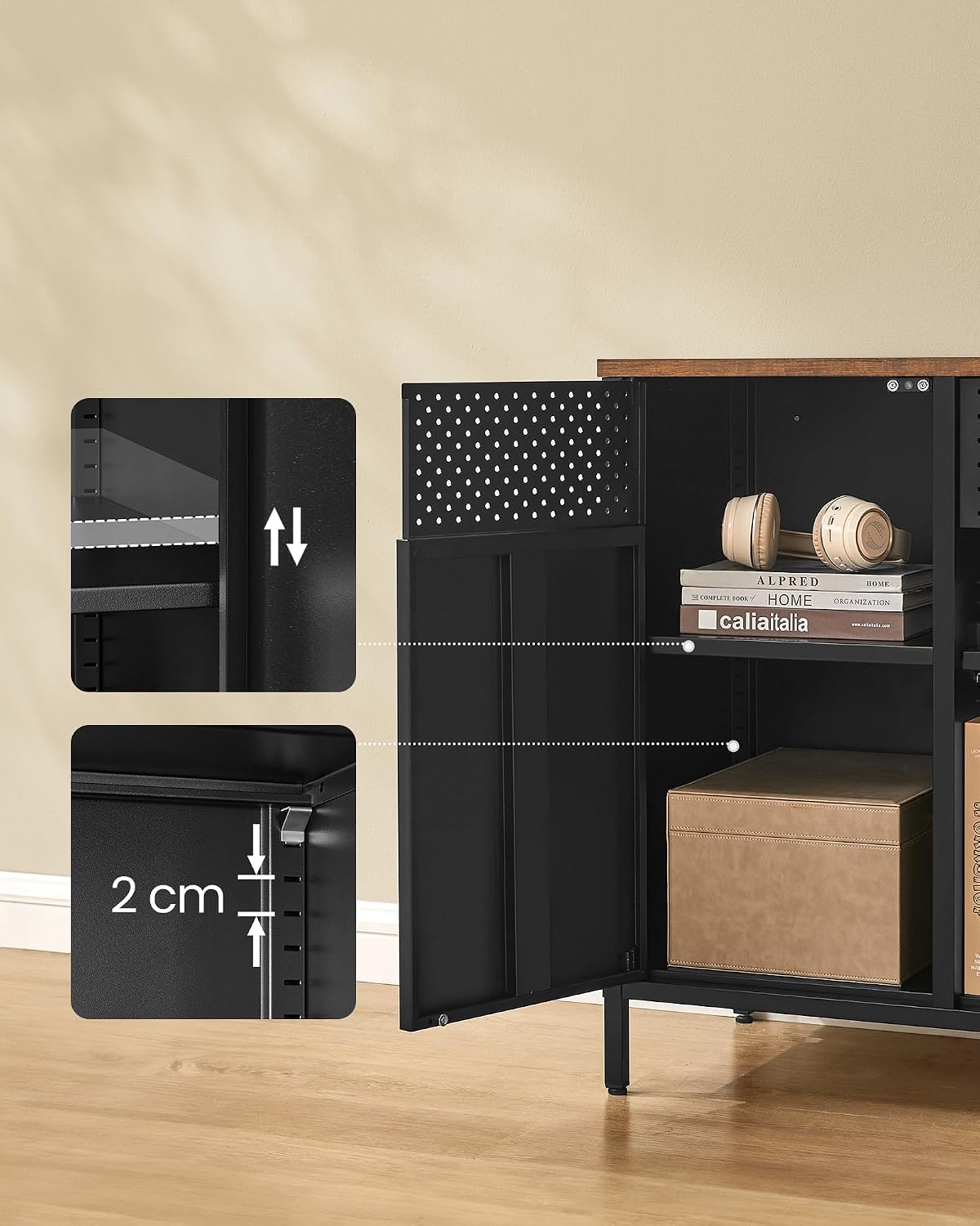Thumbnail 5 de SONGMICS LSC204B01 Metal Sideboard with Adjustable Shelves, Rustic Brown and Black