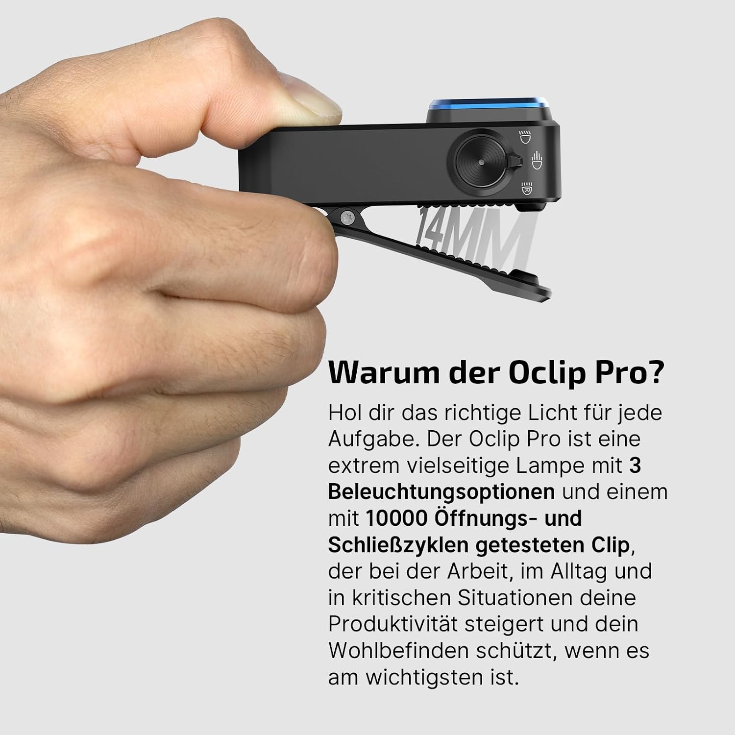 Detalle de Olight Oclip Pro Mini LED Taschenlampe mit Flutlicht, fokussiertem Licht und Rotlicht (500 lm, USB-C, IPX6)