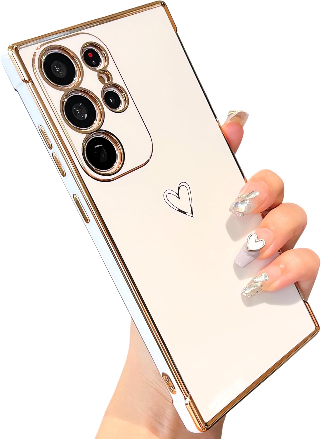 Detalle de ZTOFERA Handyhülle für Samsung Galaxy S25 Ultra 5G (6,9 Zoll) – weiches Silikon mit Herz-Muster & goldfarbenem Rand