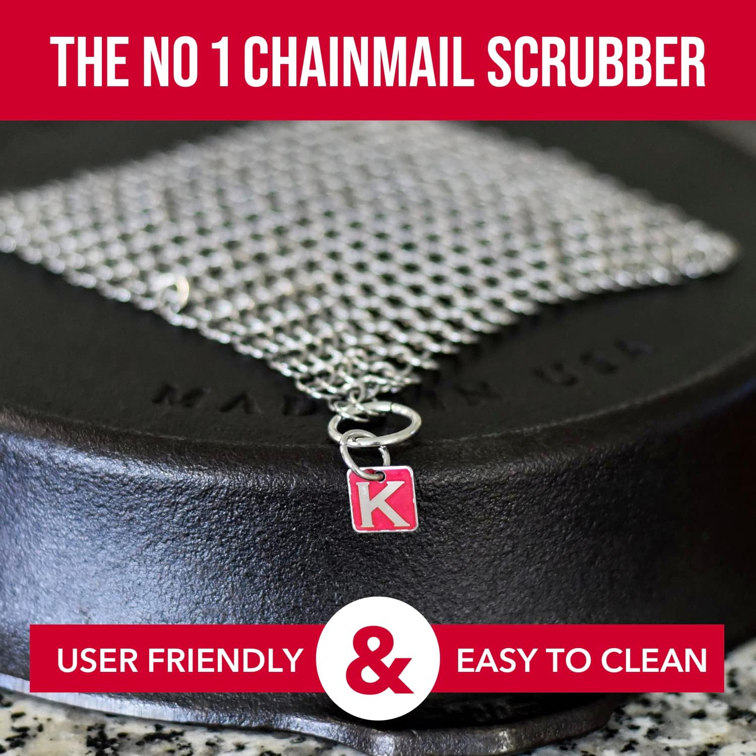 Detalle de Knapp Made CM Scrubber 4" x 4" Small Ring Chainmail Cast Iron Scrubber