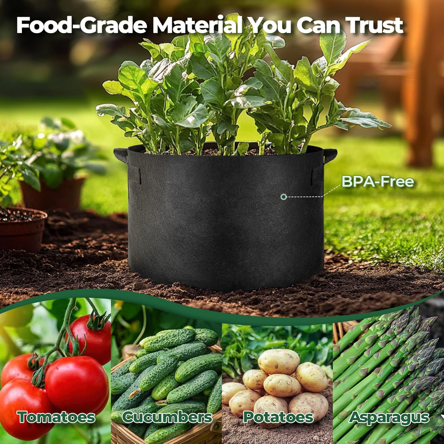 Thumbnail 2 de T4U 15 Gallon Plant Grow Bags with Handles (Pack of 5) – Thick Non-Woven Smart Fabric Pots