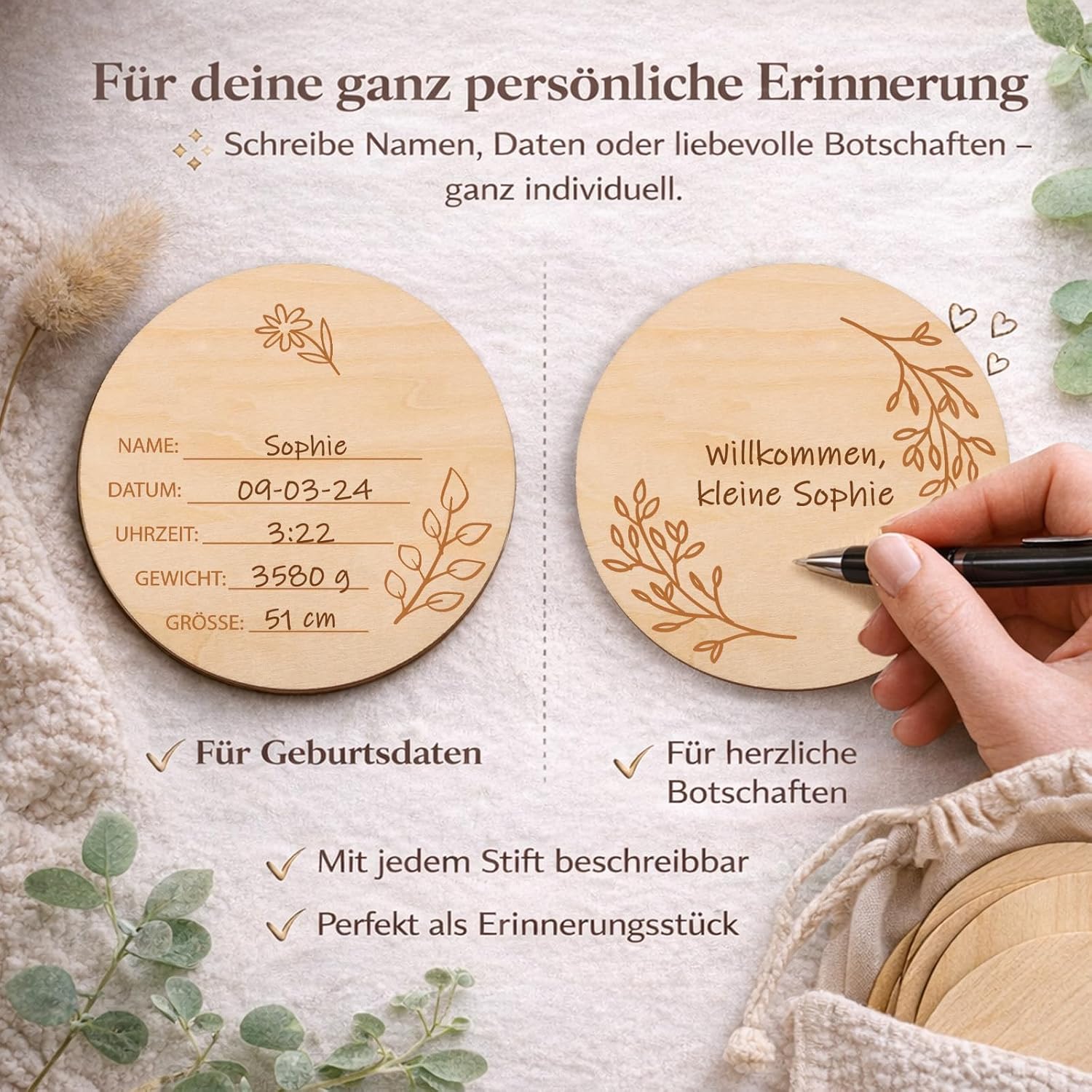 Thumbnail 5 de Giftota 46 Holz-Meilensteinkarten Baby – inkl. Ständer & Stoffbeutel, FSC-Holz, Deutsch