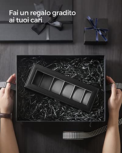 Thumbnail 6 de SONGMICS Porta Orologi a 6 Posti JWB06BK – Scatola Portaorologi con Vetro, Cuscini Rimovibili e Serratura