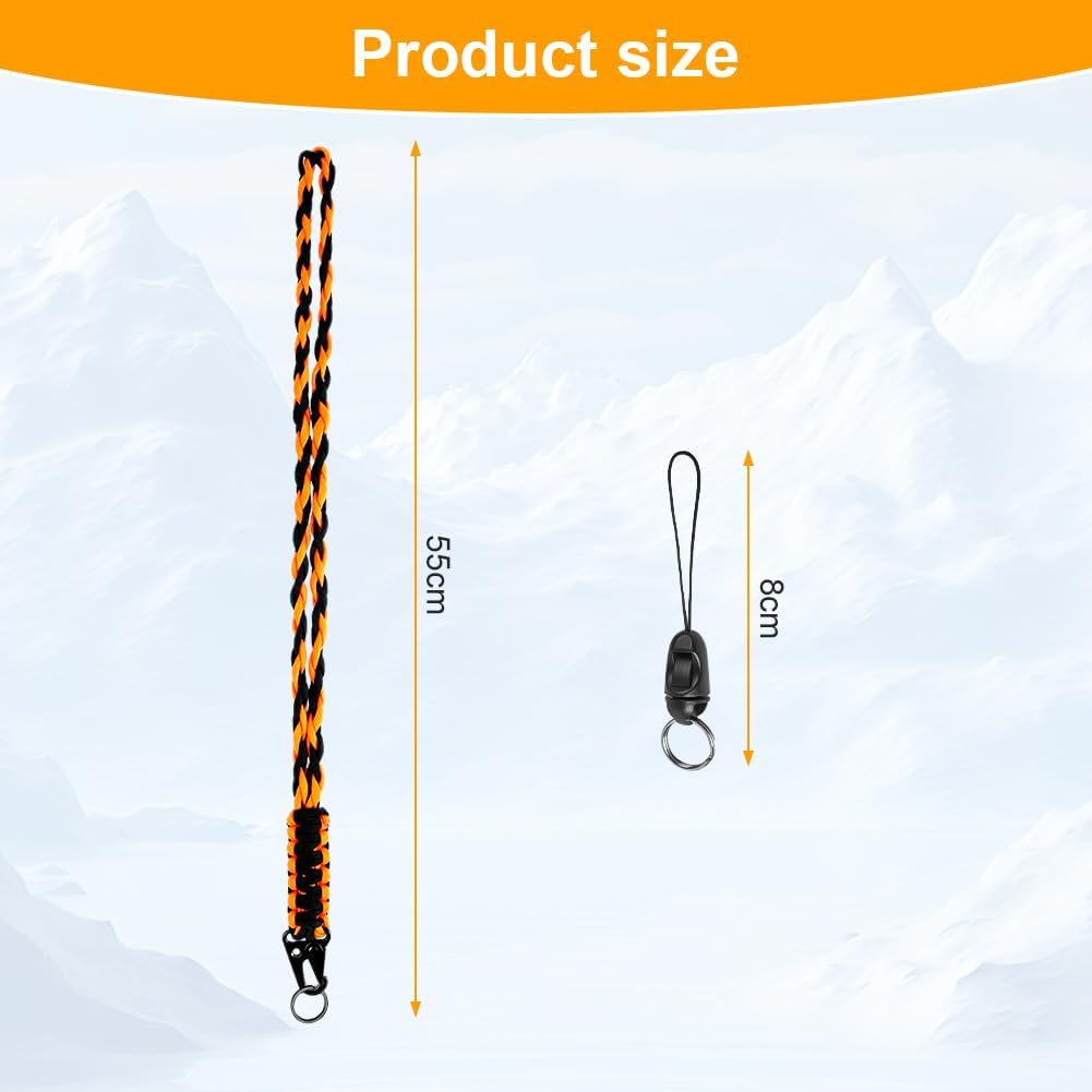 Thumbnail 1 de Vicloon Paracord lanyard neck strap with metal key rings and phone ring (Orange Black)