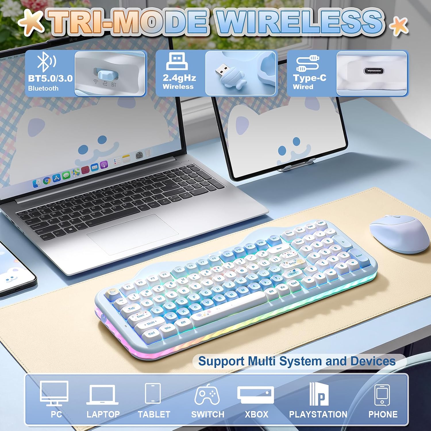 Thumbnail 2 de YUNZII C98 Wireless Mechanical Keyboard with 98 Keys: Creamy Cake Aesthetic Meets Practical 3‑Mode Connectivity