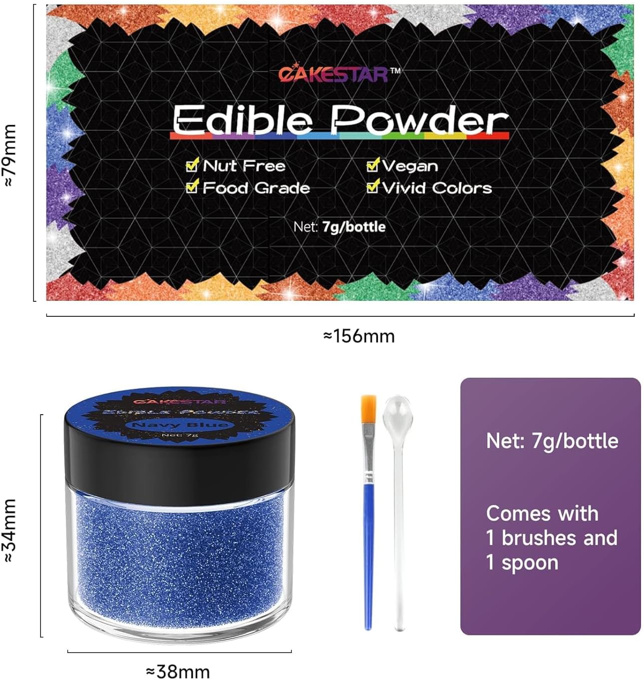 Detalle 1 de Cakestar Edible Luster Dust, 8-Colour Set, 7 g for Drinks and Desserts