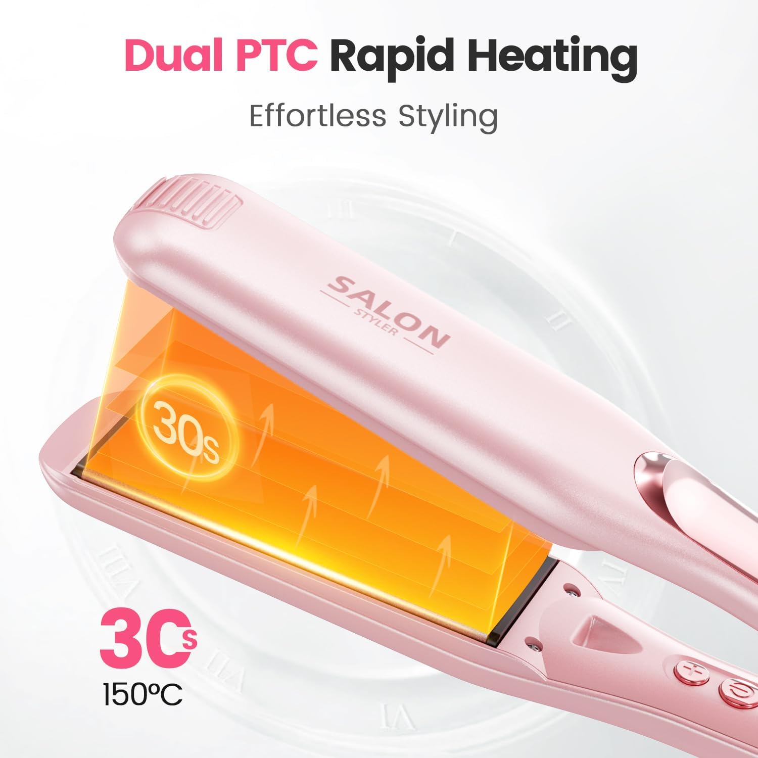 Thumbnail 5 de Dekuri 42mm Wide Plate Hair Straighteners with water-based ceramic coating, 120–230°C (Shell Pink)