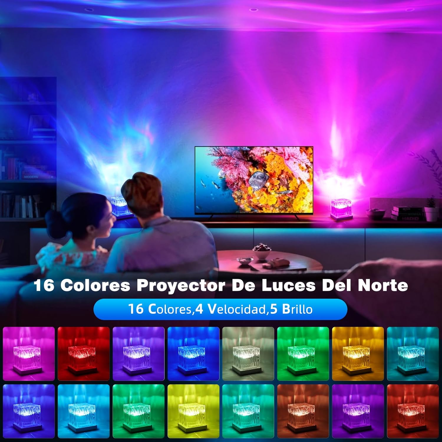 Thumbnail 1 de Dreamy Cubby luce notturna con proiezione galassia ad effetto aurora, 16 colori e telecomando