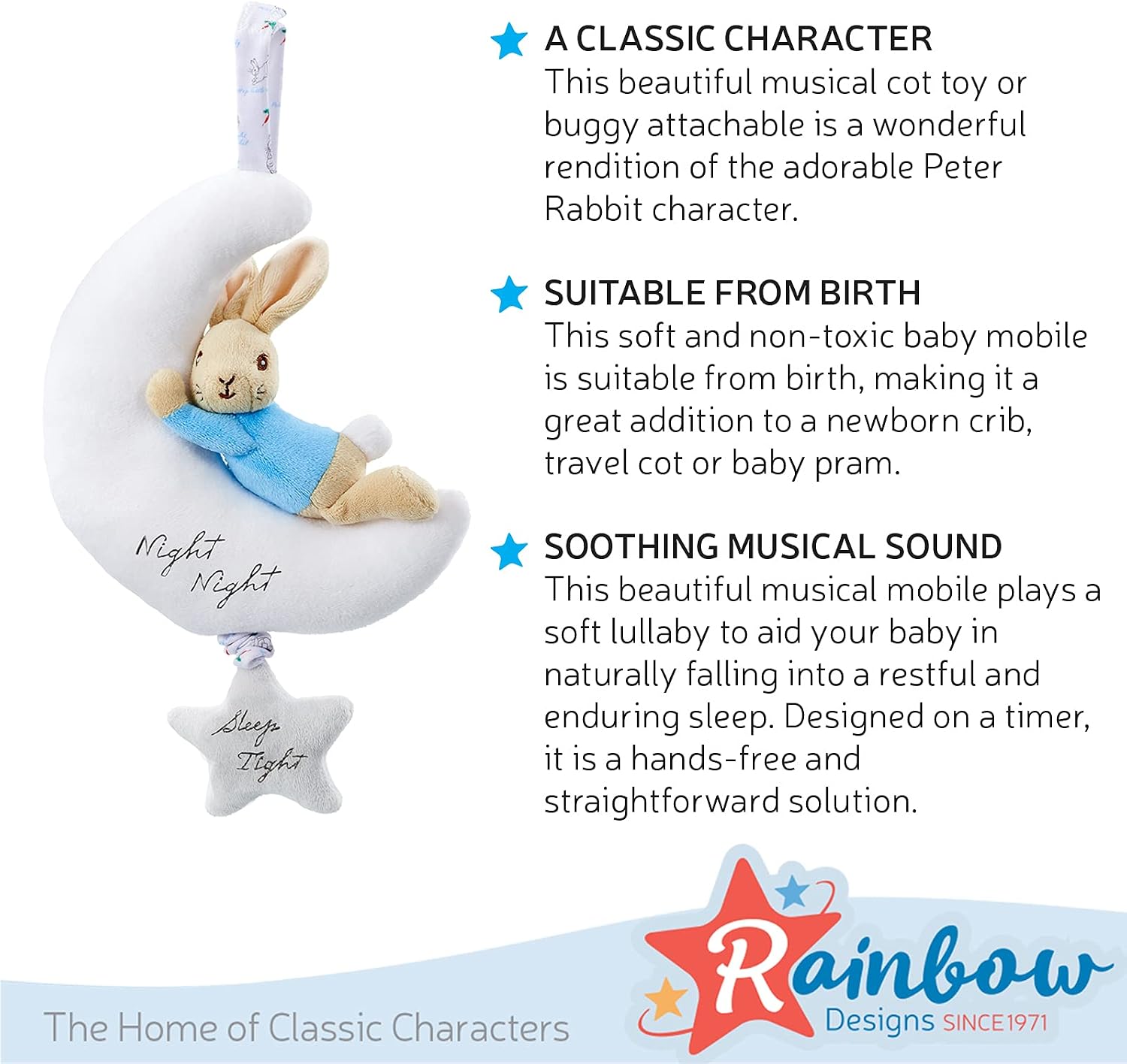 Detalle 2 de Rainbow Designs PO1501 Beatrix Potter Night Musical Peter Rabbit toy (white)