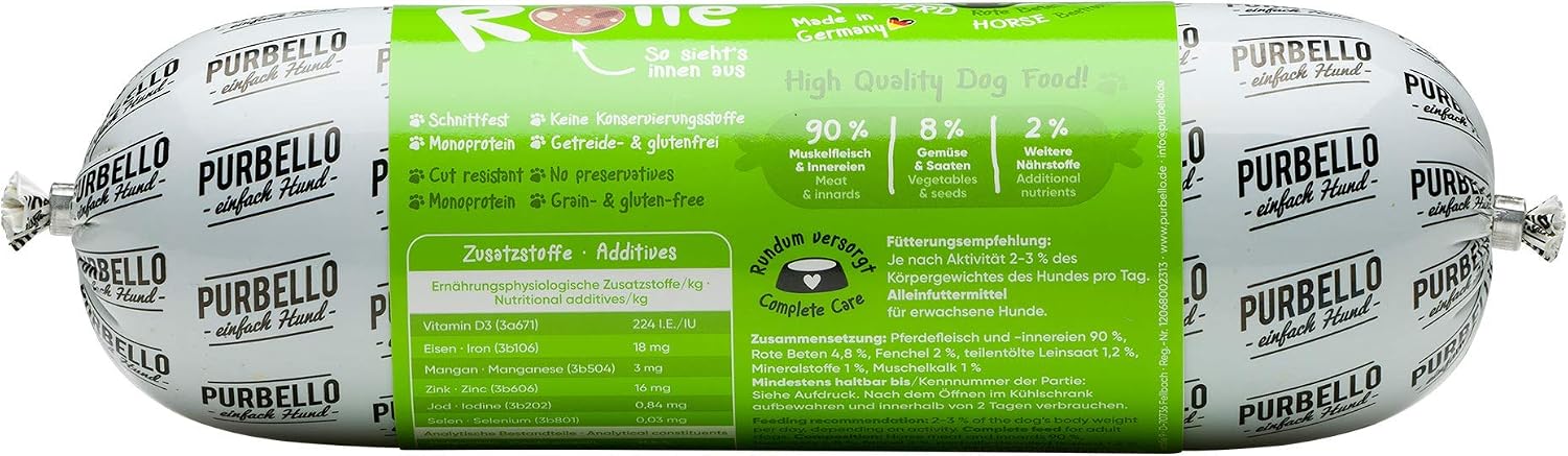 Thumbnail 1 de PURBELLO Hunde-Rolle Pferd mit Roter Bete & Fenchel – Monoprotein Nassfutter, 8 x 800 g