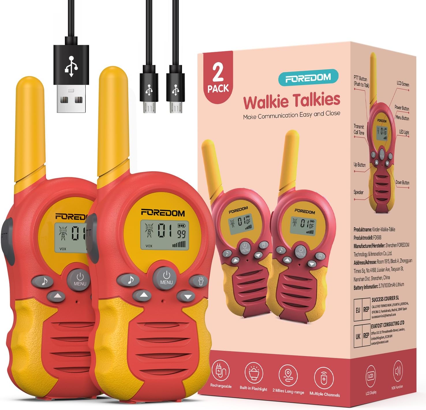 Detalle de FOREDOM Walkie Talkies Kinder 3 km Reichweite đĄ