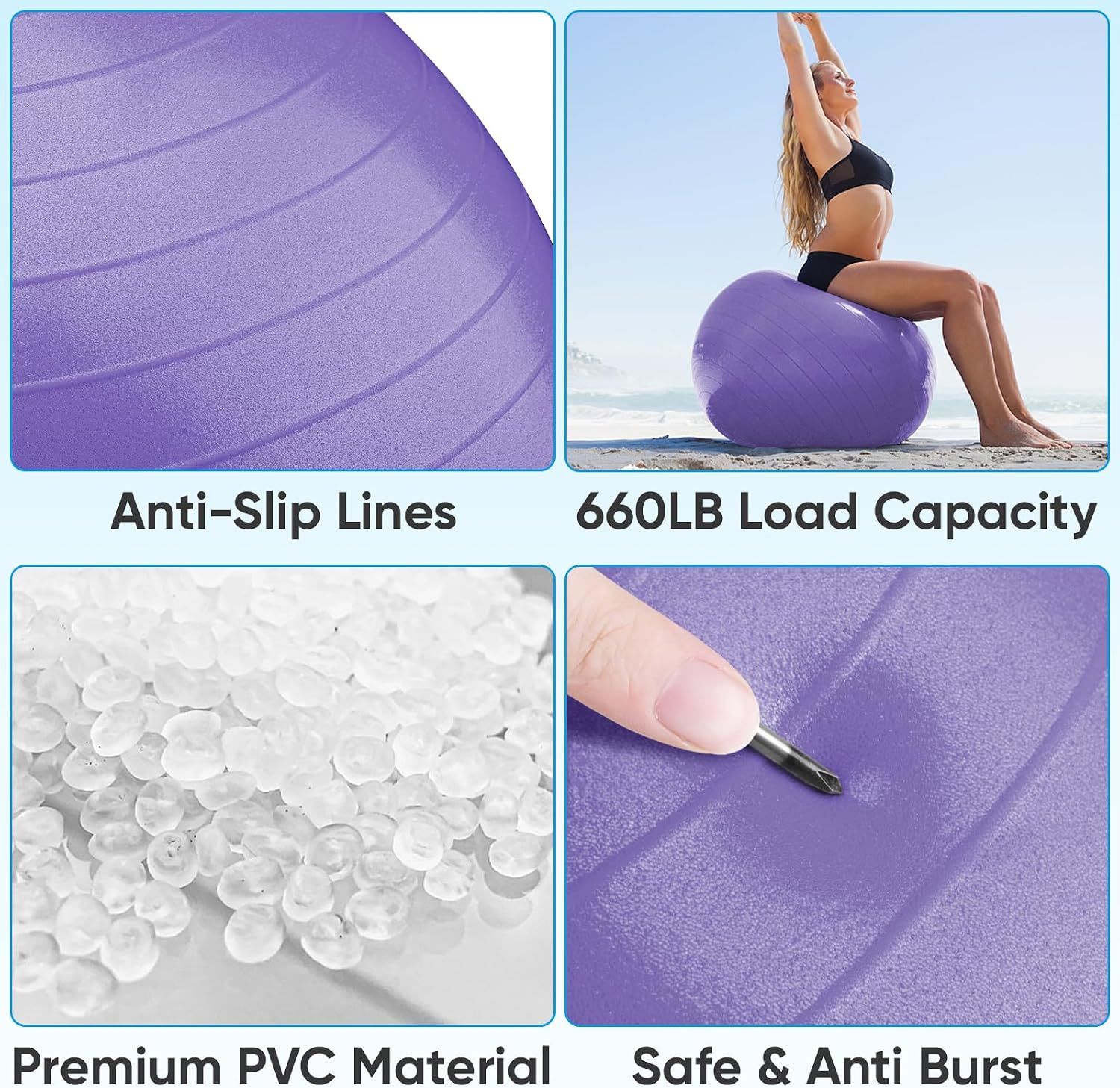 Thumbnail 6 de APEXUP Yoga Ball, 660 lb Anti-Burst PVC Exercise Ball with Pump