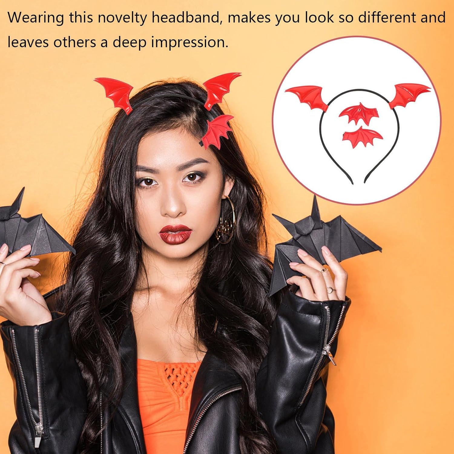 Detalle 2 de Ling & Bai Halloween Bat Headbands and Bat Ear Hair Clips for Women