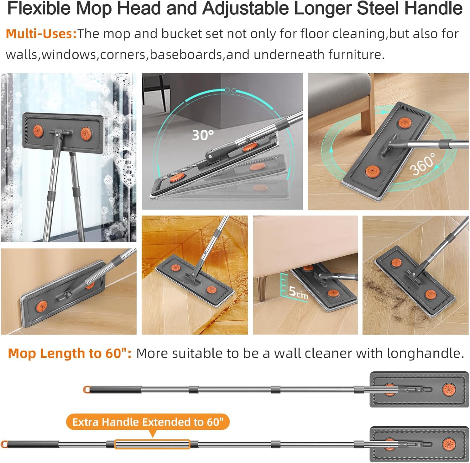 Thumbnail 5 de MUEE Flat Mop and Bucket Set with 3 Refills 🧹