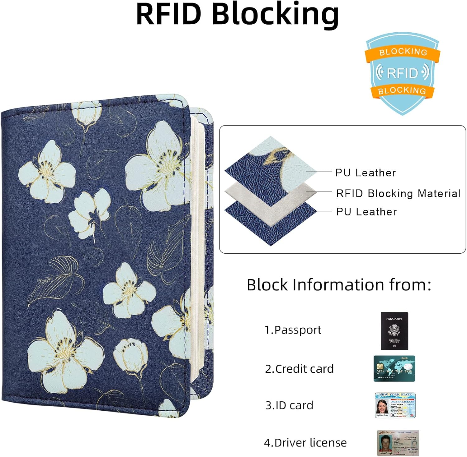 Thumbnail 4 de WALNEW Passport Holder: RFID PU Leather Travel Wallet for 2 Passports and Card Slots