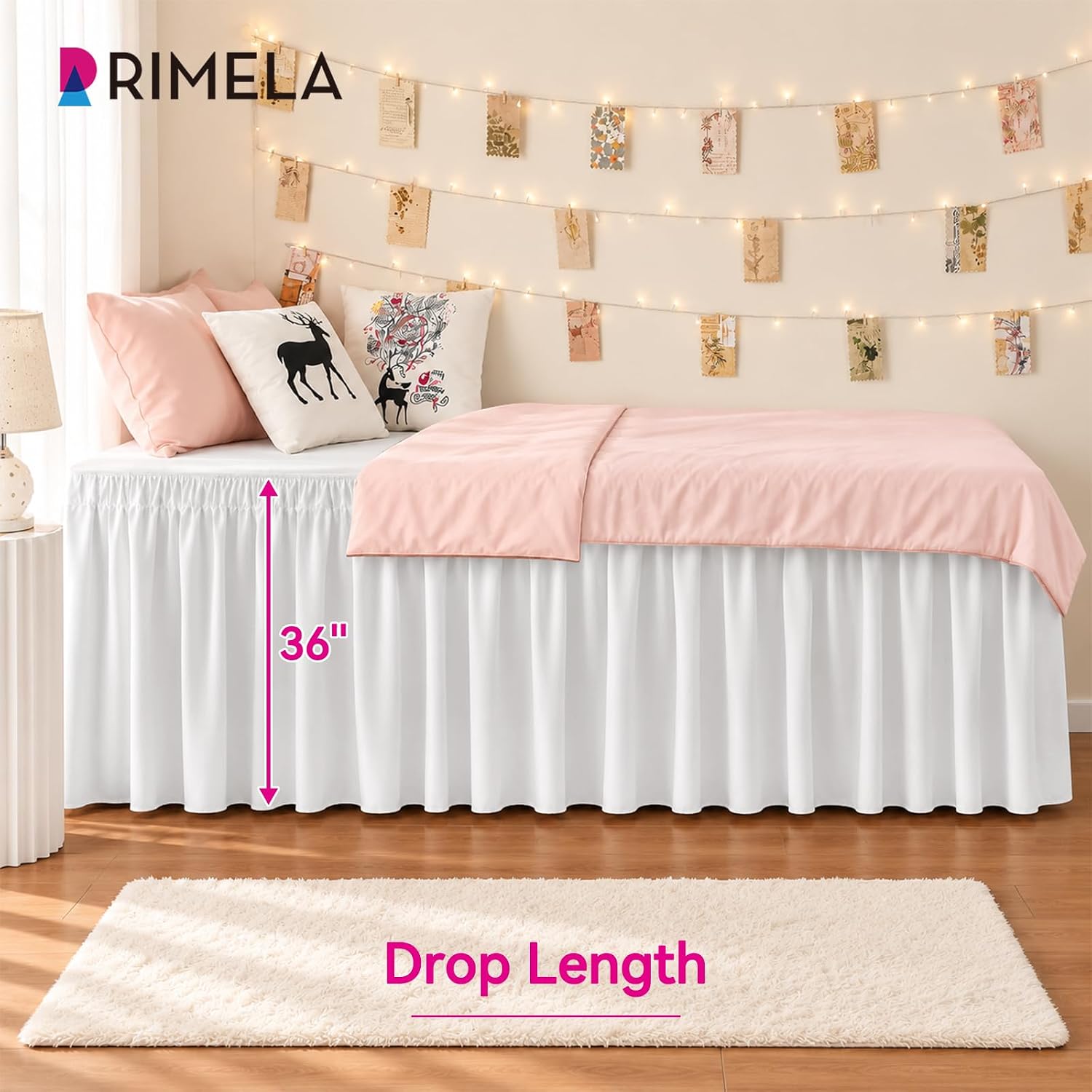 Thumbnail 6 de RIMELA Twin XL Dorm Bed Skirt with 36-Inch Drop – Easy Wrap-Around Elastic Dust Ruffle in Warm White