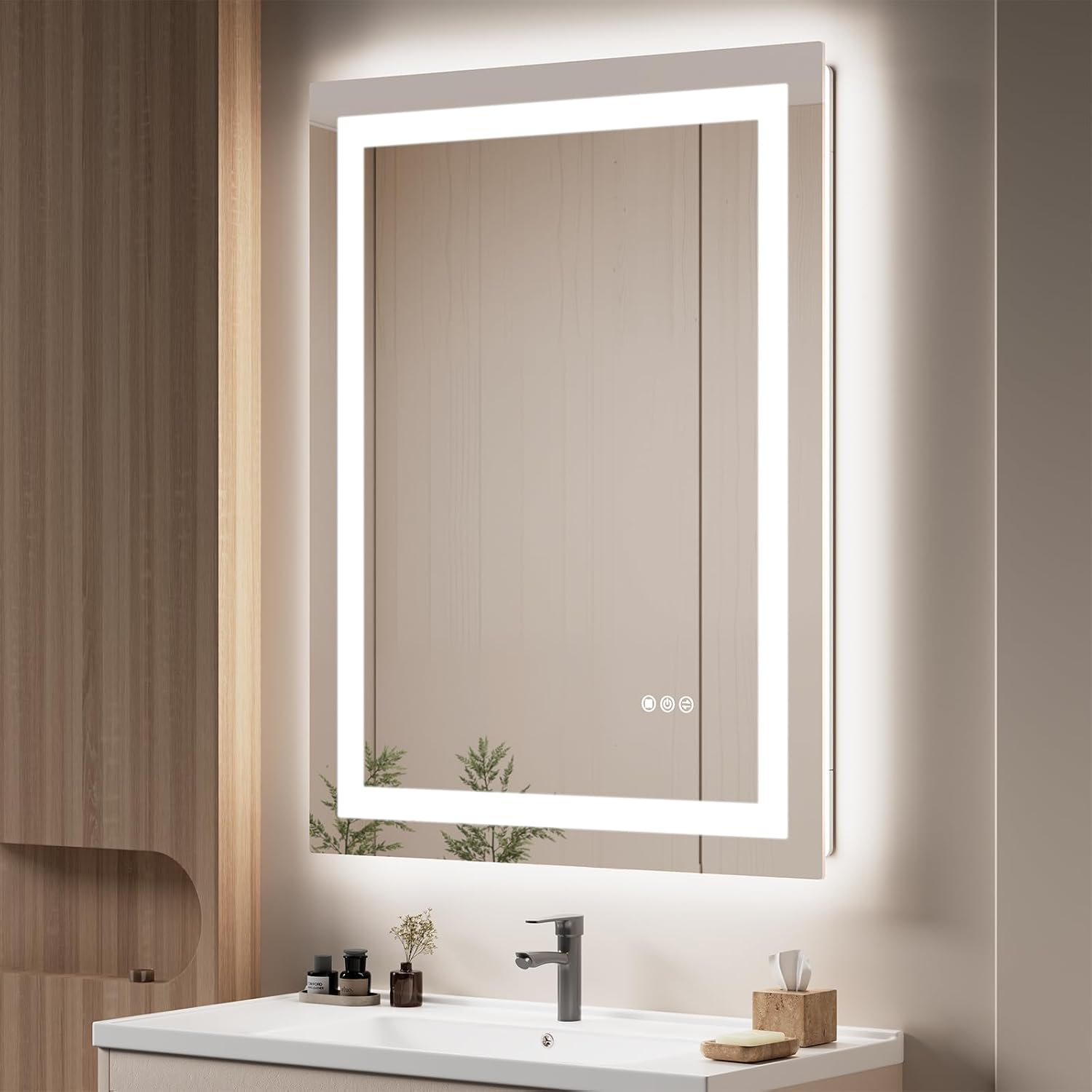 Detalle de SHYWENHSIU 28" x 36" LED Bathroom Mirror, Frontlit and Backlit, Anti-Fog