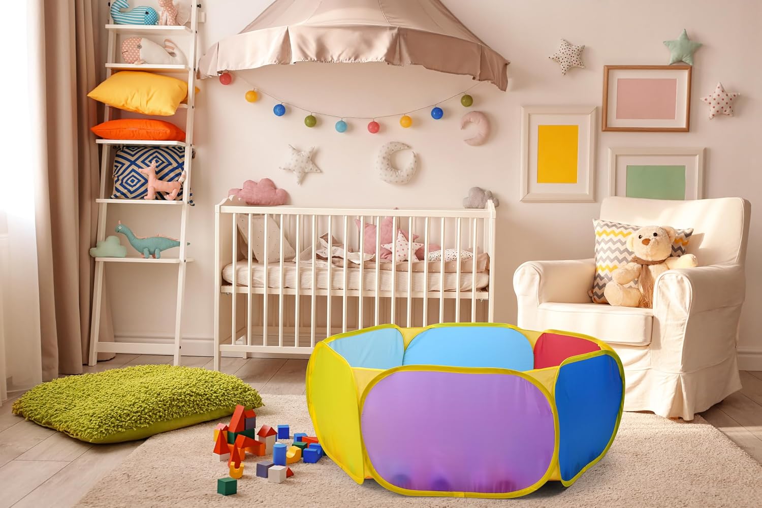 Thumbnail 6 de Eocolz Kids Large Pop-Up Ball Pit Tent with Basketball Hoop (1M Multicolour, Balls Not Included)