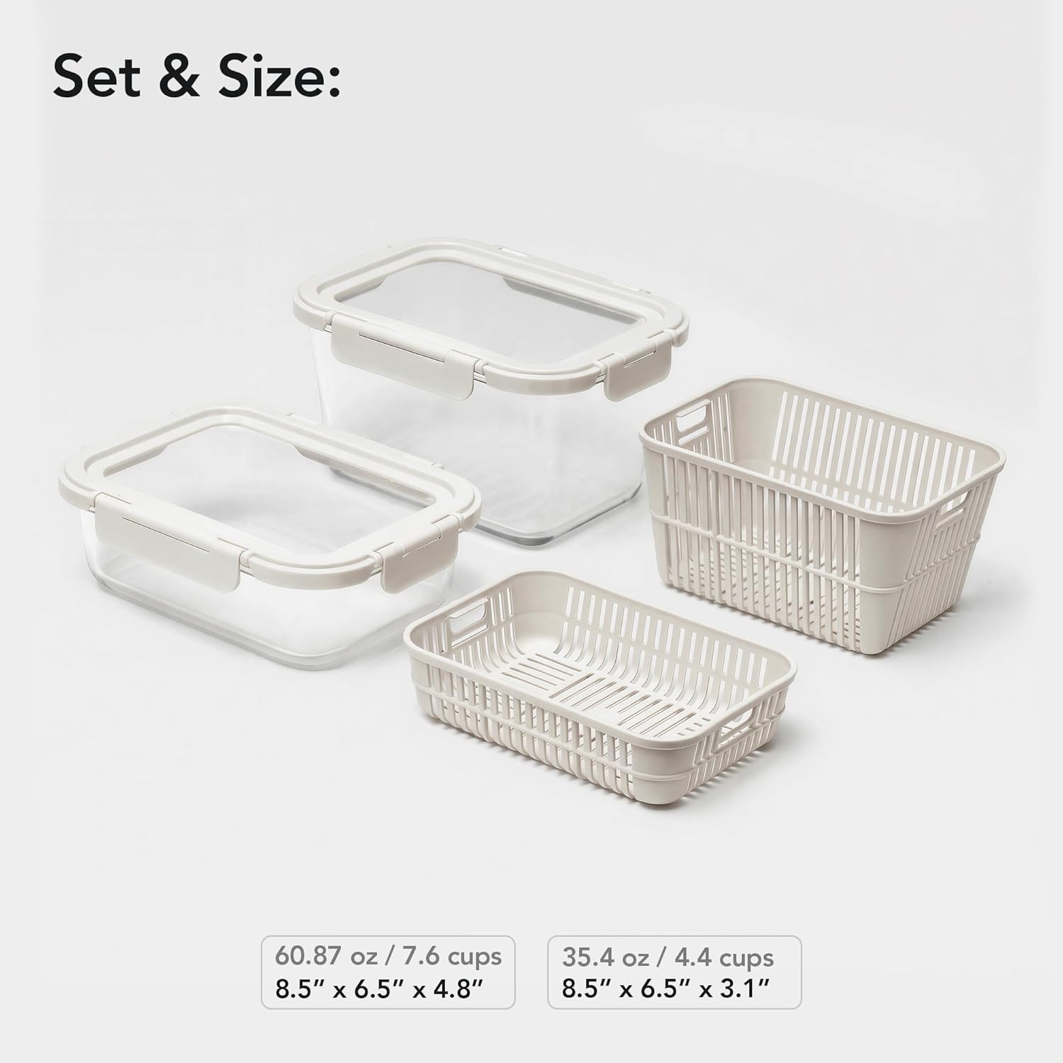 Thumbnail 6 de GENICOOK Glass Produce Storage Containers for Fridge – 2-Pack with Removable Colanders and Flexible Silicone Lids
