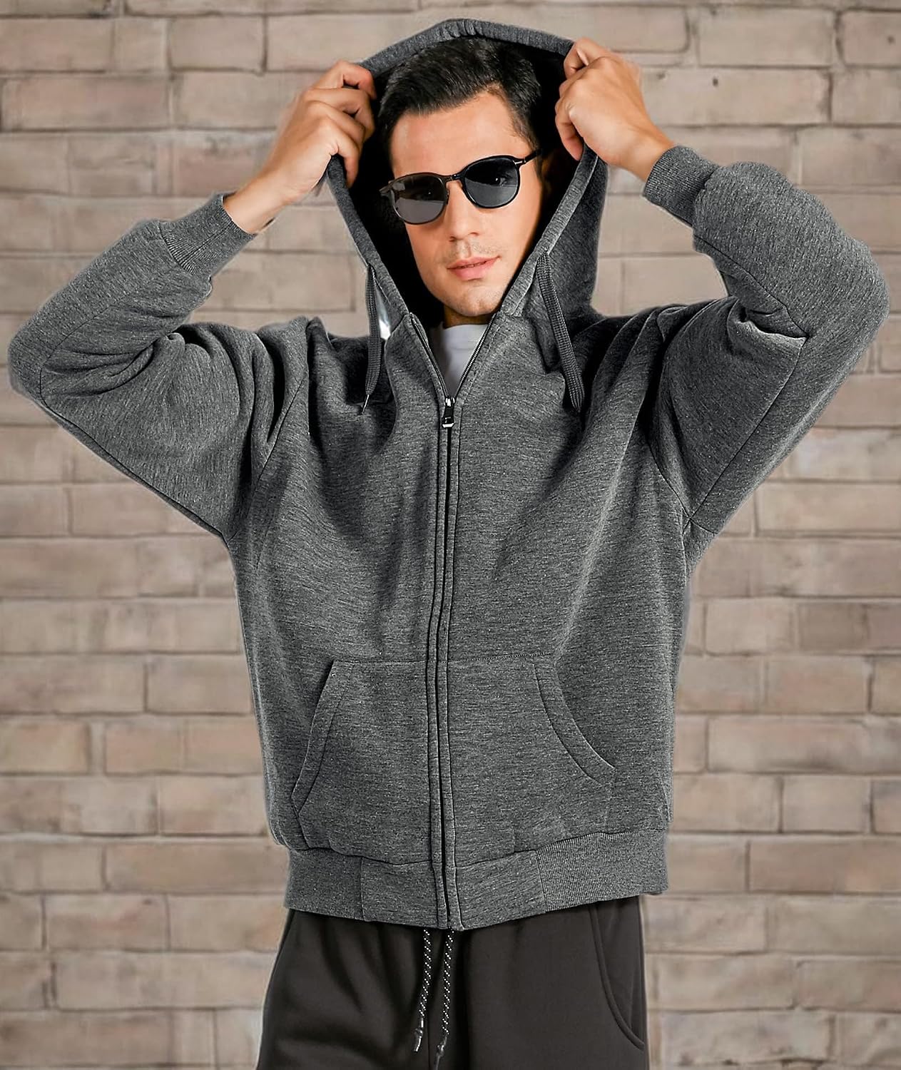 Thumbnail 5 de ZITY Men's Heavyweight Sherpa-Lined Zip-Up Fleece Hoodie with Adjustable Hood