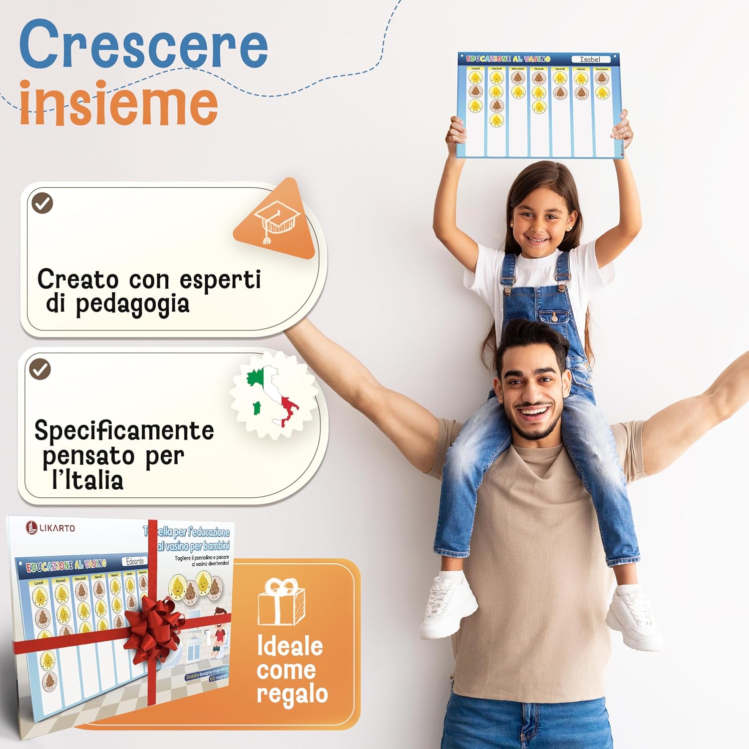 Thumbnail 5 de LIKARTO Spannolinamento bambini – Lavagna magnetica con 60 magneti per seguire il passaggio al vasino