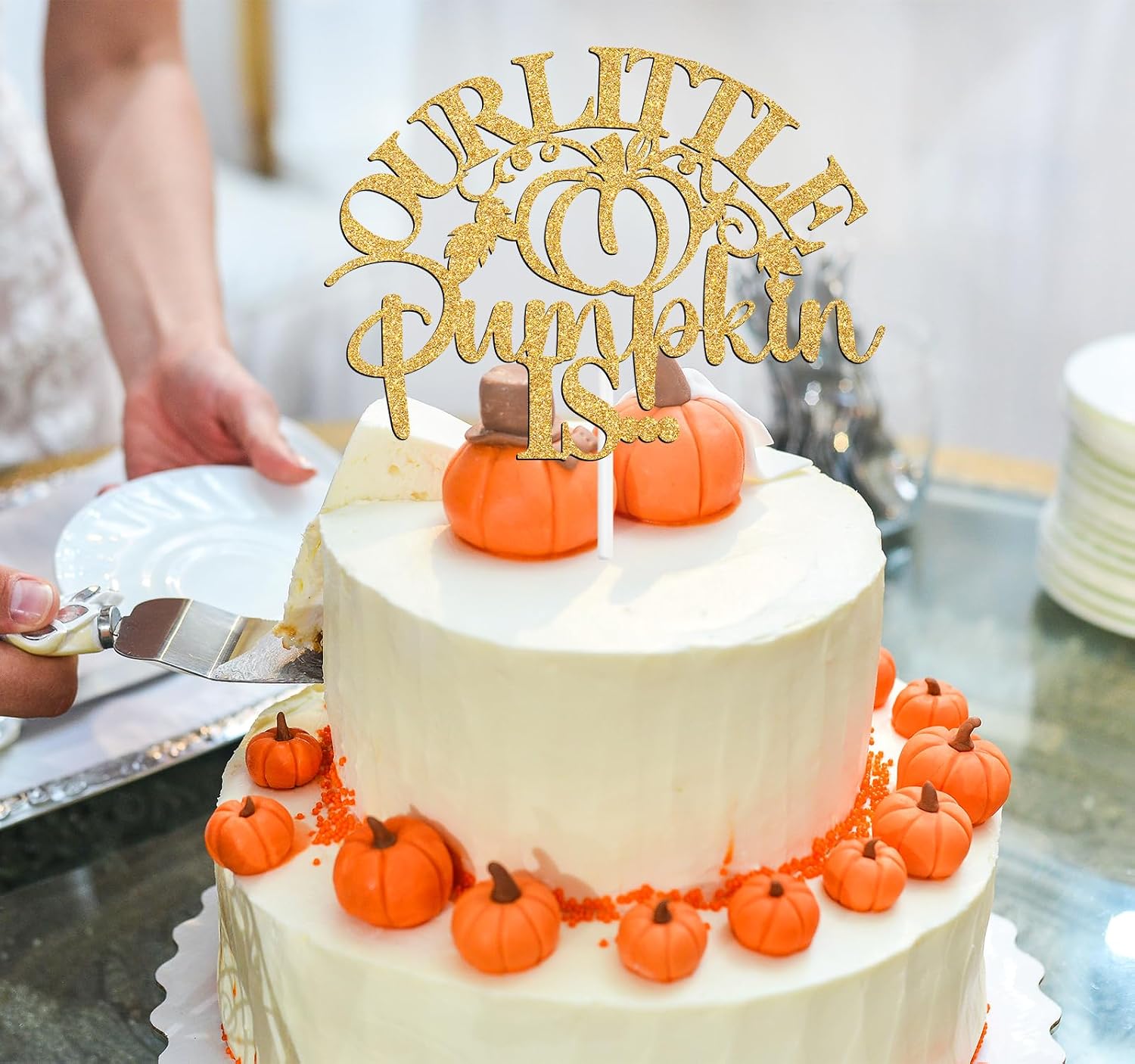 Detalle 1 de NARLOPI I-0241 Little Pumpkin Cake Topper, Gold Glitter Paper, 4-Inch