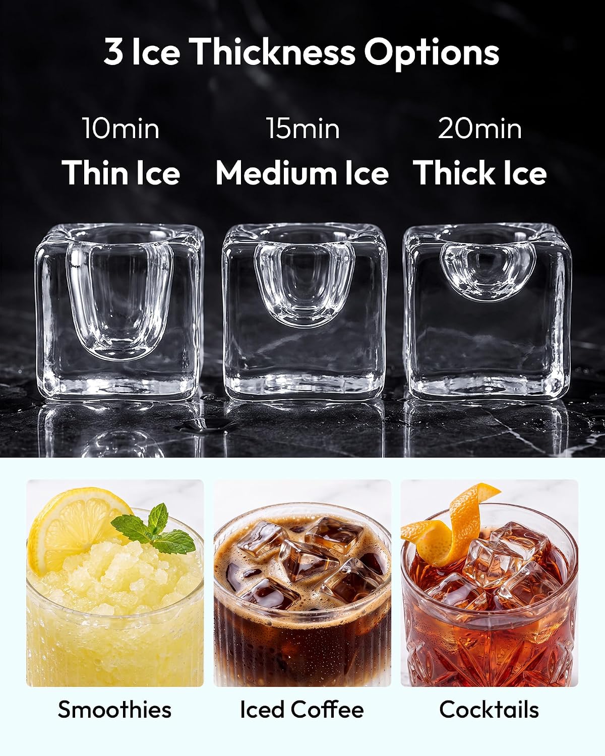 Detalle 1 de EUHOMY IM-FP Countertop Ice Maker, 45 lb/Day, Adjustable Ice Thickness
