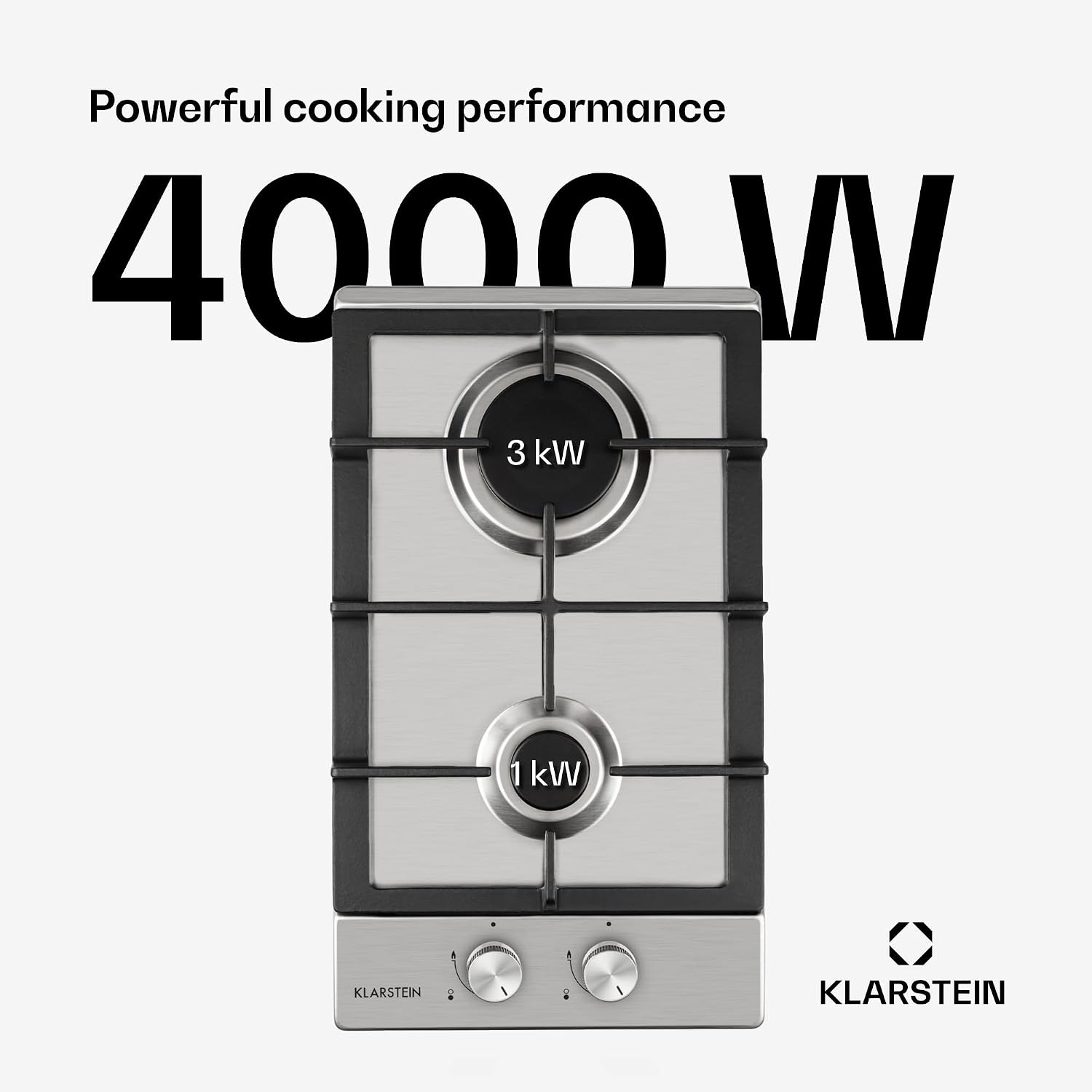 Detalle 2 de Klarstein DSM-90400-gnit 2-Burner Built-In Gas Hob, 4 kW, Stainless Steel