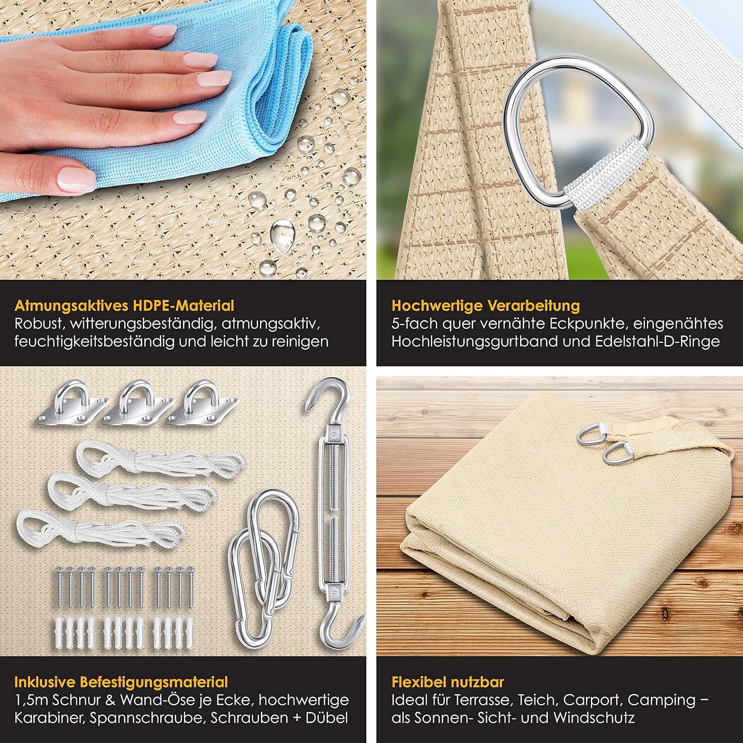 Thumbnail 2 de KESSER® Sonnensegel Sonnenschutz Windschutz 3x3x3 m – HDPE, wasserabweisend, windabweisend