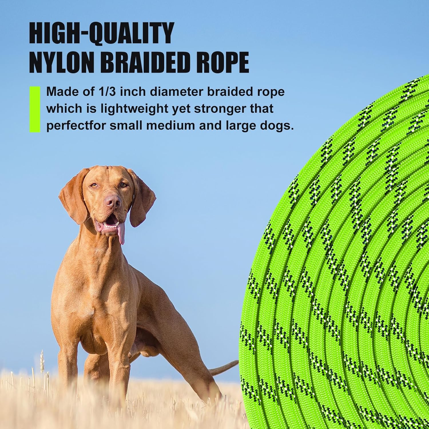 Detalle de Lynxking 15ft Dog Training Lead, 3/8-Inch Rope, Light Green