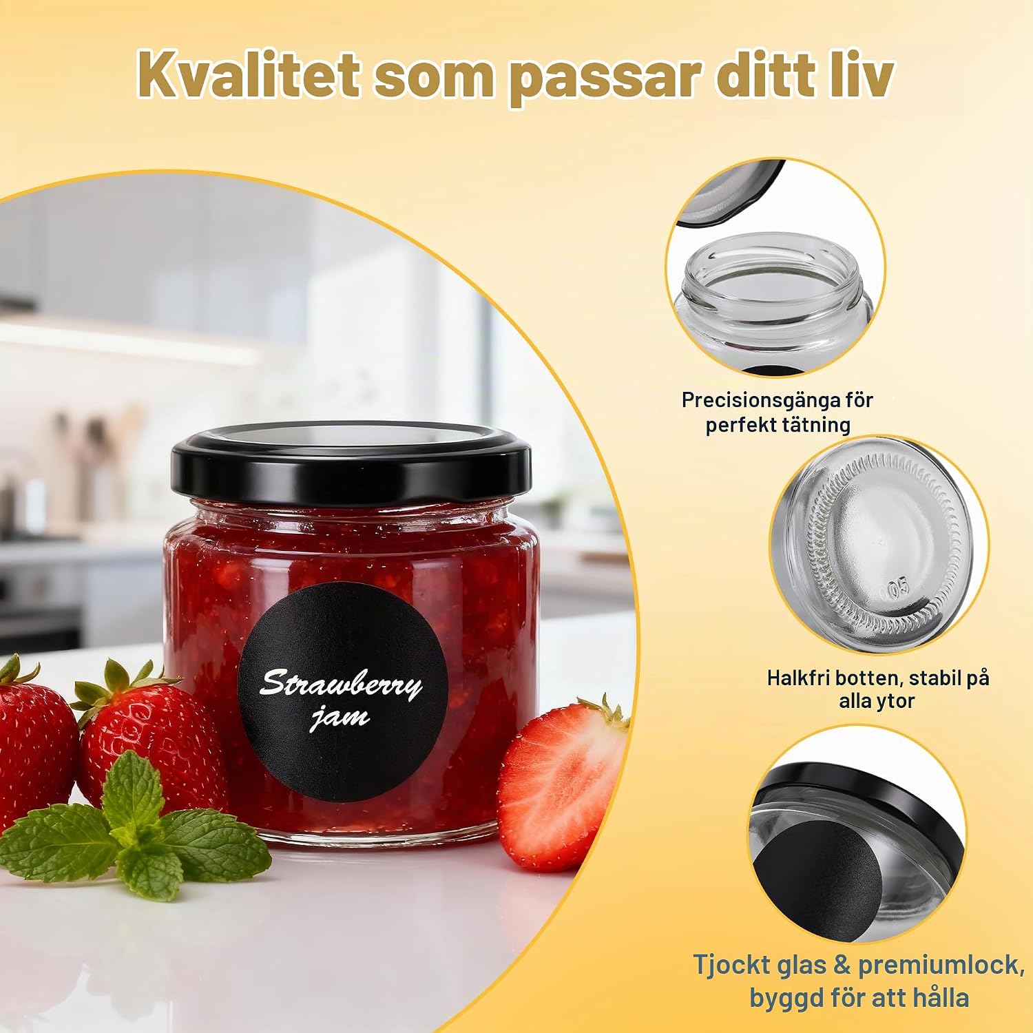 Detalle de Hejo glasburkar, 12-pack, 150 ml med lufttäta skruvlock