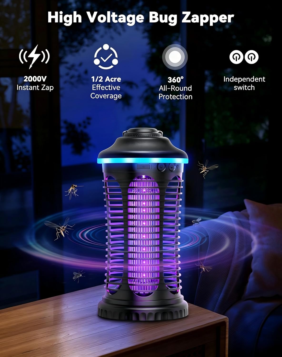 Thumbnail 2 de Regevo Insektenvernichter Elektrischer 2 in 1 – Mückenfalle mit 2000V Hochspannung, IPX4, 4000 mAh Akku