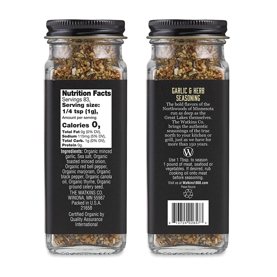 Detalle 2 de Watkins Organic Grilling Garlic & Herb Seasoning, 2.9 oz, USDA Organic