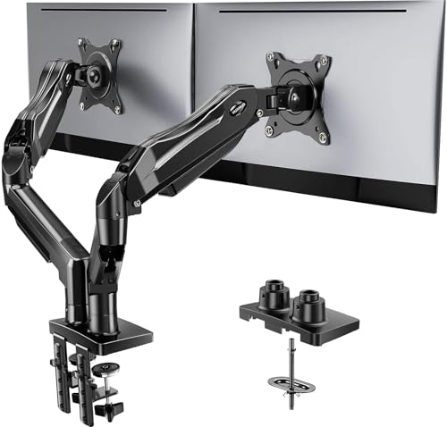 Detalle de HUANUO FlowLift Dual Monitor Stand — Fully Adjustable Dual Arm Desk Mount for 13–32" Screens