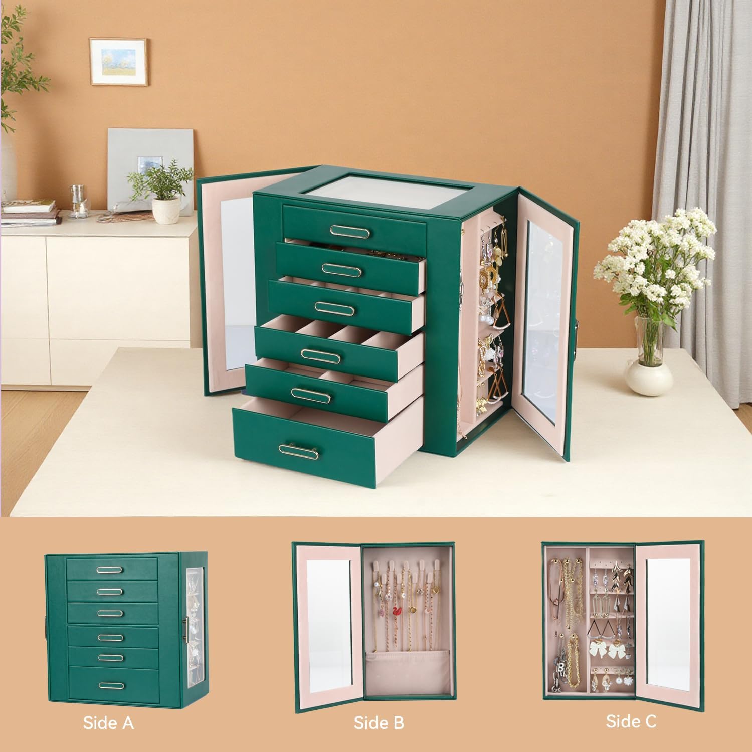 Detalle 2 de ASINGYER 6-Layer Jewelry Organizer with Glass Doors ๐