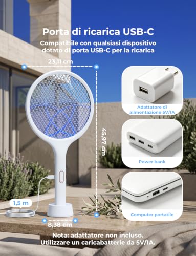 Thumbnail 8 de Racchetta Zanzare Elettrica YISSVIC 4000V, USB-C, 1500 mAh: efficacia e comodità in un 2-in-1