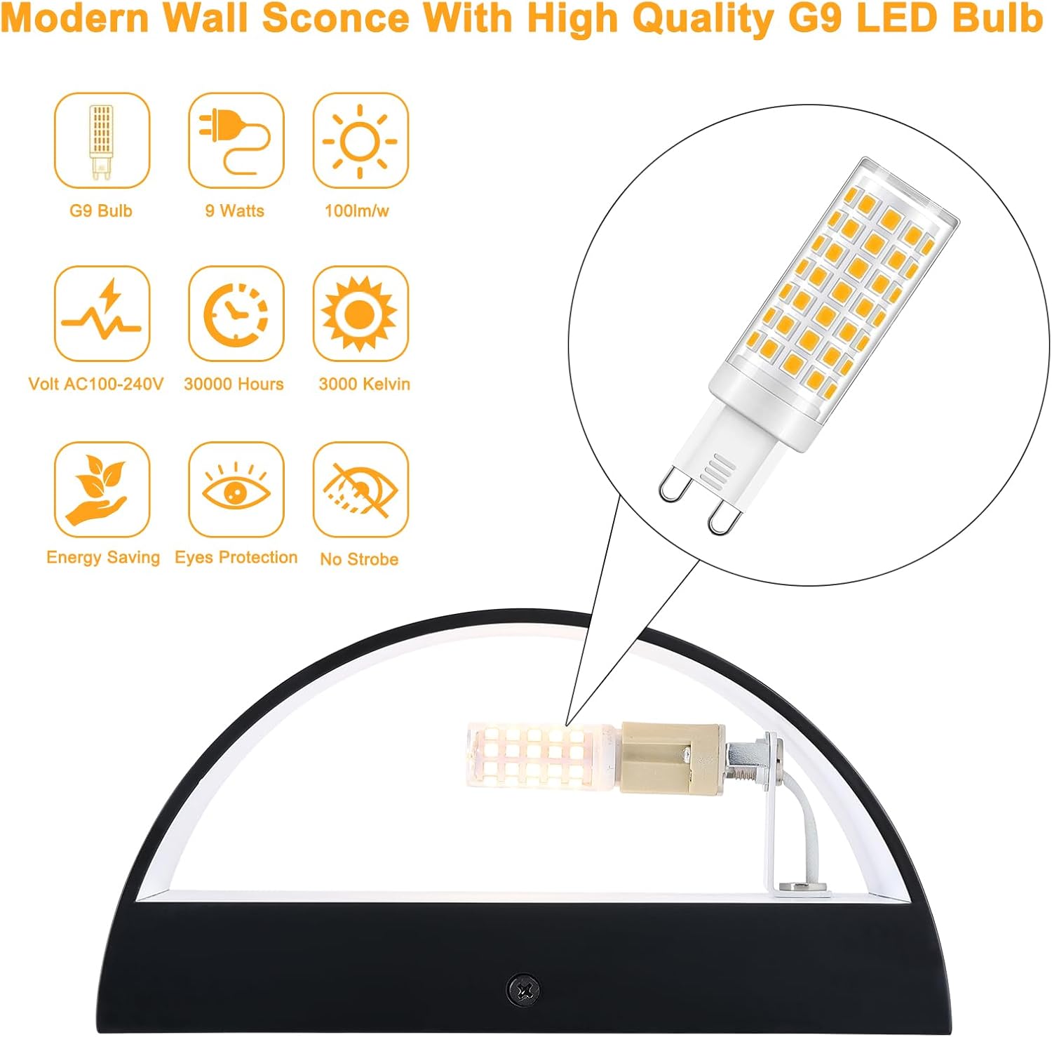 Thumbnail 6 de BRIVOLART Black Modern LED Wall Sconce (Pair) with G9 Bulbs – Up and Down Wall Mount Lamps