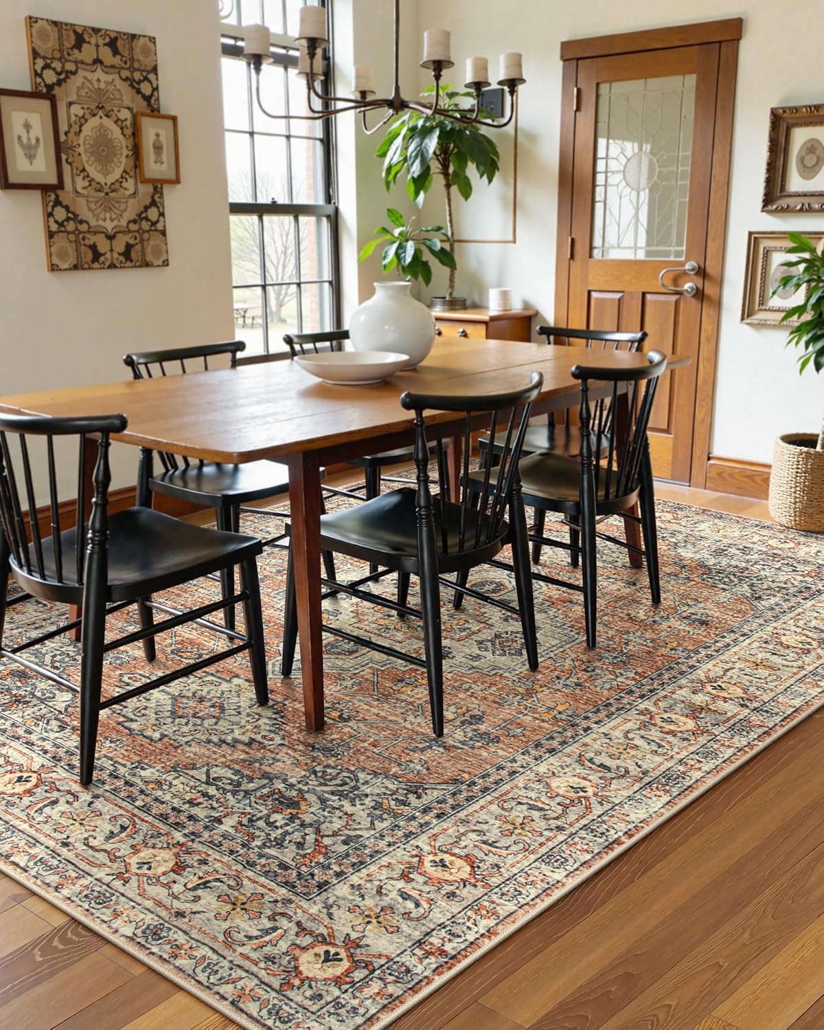 Thumbnail 5 de Lahome Oriental Washable Rug 8x10 (Peach/Orange) — Non-Slip, Ultra-Thin, Machine Washable