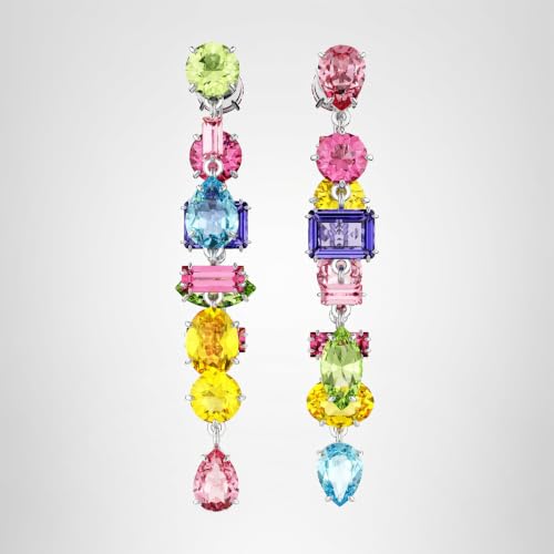 Thumbnail 6 de Swarovski Orecchini pendenti Gema – Design asimmetrico, taglio misto, multicolore, placcato rodio